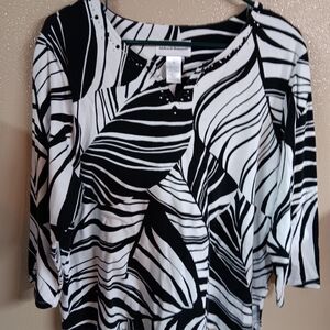 Alfred Dunner Women's SizeXL Blouse Black  and White  3/4 Sleeve